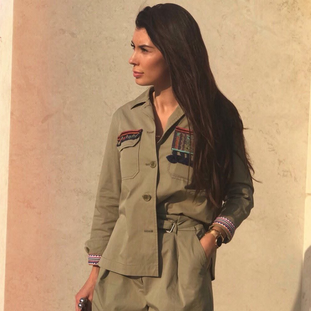 Weekend Max Mara Embroidered Khaki Work Shirt